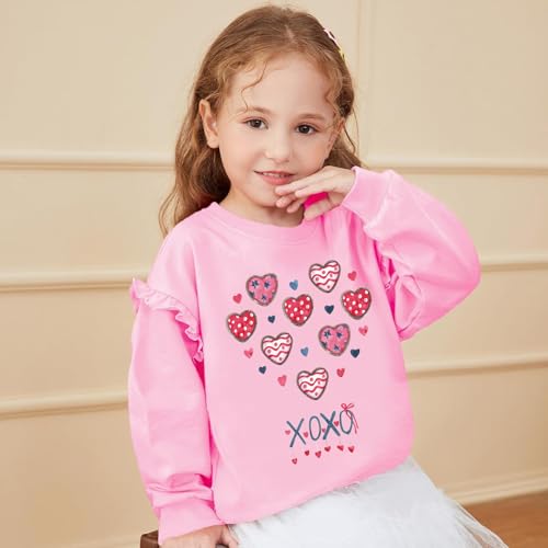 Toddler Girls Valentine Shirt Kids Tee Shirt Love Heart Shirt for Girl XOXO Holiday Ruffle Long Sleeve T-Shirt 2-7T4