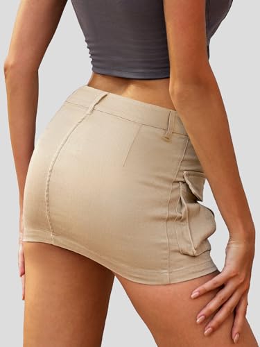 Image of ELLEVEN Low Rise Denim Mini Skirt for Women High Stretch Jean Skirts | Women's Sexy Bodycon Cargo Denim Skirt with Pockets, Y2K Casual Jean Style, Trendy Summer Outfits