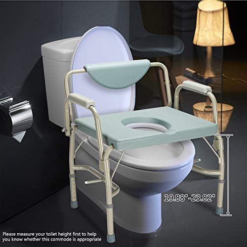 Mefeir 550 lbs Heavy Duty Drop Arm Medical Bedside Commode Chair, Homecare Toilet Seat with Safety Steel Frame, 6 Quart Capacity Pail, Adjustable Height Support Tool-Free Easy Assembly Blue Grey - Thumbnail 6
