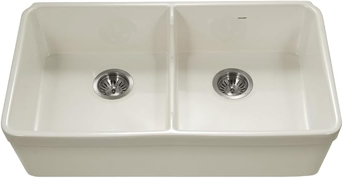 Houzer Platus Fireclay Series 32" Undermount Apron Front Kitchen Sink with Low Divide Double Bowl - PTD-6400 BQ