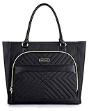 LIGHT FLIGHT Tote Bag for Women, Large Top Handle Handbag 15.6 inch Laptop Bag Quilted Tote With Pocket Black Totes for Work Travel School College