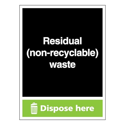 Residuos residuales (no reciclables) - Deseche aquí 450 x 600 mm - Plástico rígido superresistente de 2 mm