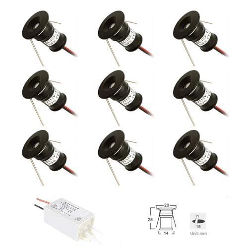 9PCS 12V 1W Recessed Celling Light for Kitchen, Stairs, Closet, Hallway,DIY Lighting Warm White Showcase Light Cabinet Downlight(Black Shell White, 30°)