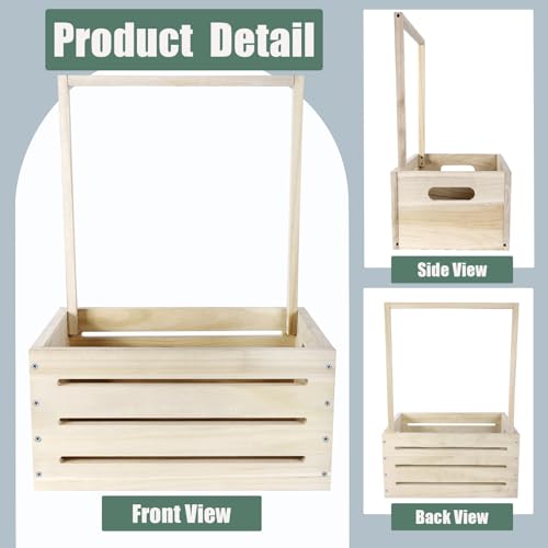 Image of Okydoky Wooden Baby Shower Basket Crate Gift Basket with Clothes Hanger | Handle and Garland, Wardrobe Storage Personalized Basket for Pregnant New Parents NO.LPL, Wood1