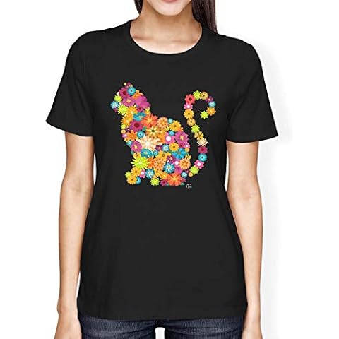 1Tee Women's Cat Silhouette Floral T-Shirt Cover