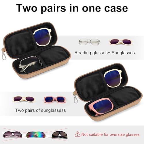Image of Double Eyeglasses Case Hard Shell Dual Sunglasses Organizer with Zipper Closure Travel Eyewear Storage for Vehicle