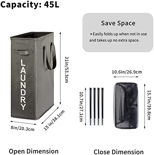 Homlikelan 2 Packs Slim Laundry Hamper,21" Small Laundry Basket,Narrow Laundry Hamper With Handles,Freestanding Storage For Corner,Storage Bin Grey #TOP2