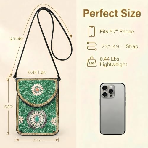 Image of Small Crossbody Bags for Women, Cell Phone Shoulder Bag Boho Wallet Purse | Trendy designer gypsy beaded crossbody bag, compact lightweight wallet purse for daily casual outings