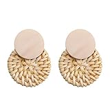 Material: Rattan Beliebte handgemachte Rattan Weben Holz geometrische Kreise Ohrringe böhmischen Schmuck (Weiß)