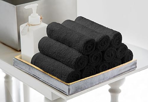 Avalon Towels Cotton Washcloths–Pack Of 24 Size 12X12 Inches Premium Ring Spun Cotton, Super Absorbent, Soft Face Towels, Gym Towels, Hotel And Spa Quality, Reusable Multipurpose Towels (Black) #TOP6