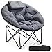 EVER ADVANCED Luxus Moonchair XXL Campingstuhl Faltbar 150KG Belastbar Rund Klappstuhl Dick Gepolstert, Übergroßer Campingsessel mit Kissen, Extra Breit für Outdoor Camping Garten Balkon Indoor, Grau