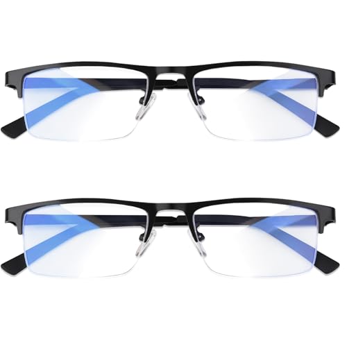 ykztgs Gafas Anti Luz Azul Reposo,Gafas de Medio Marco de Material Metálico, Unisex Gafas de Bloqueo de Luz Azul,Computadora/Juego/Televisión/Gafas de Teléfono Móvil,(Pack 2 Negras)