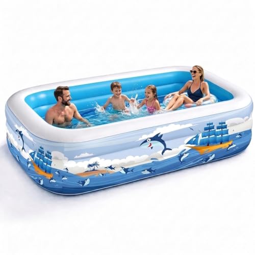 Inflatable Swimming Pool for Kids and Adults- 102" x 63" x 22" Family Full-Sized Blow Up Pools for Kids-Thickened Durable Above Ground Swimming Pool Backyard Lawn, Summer Party Outdoor and I