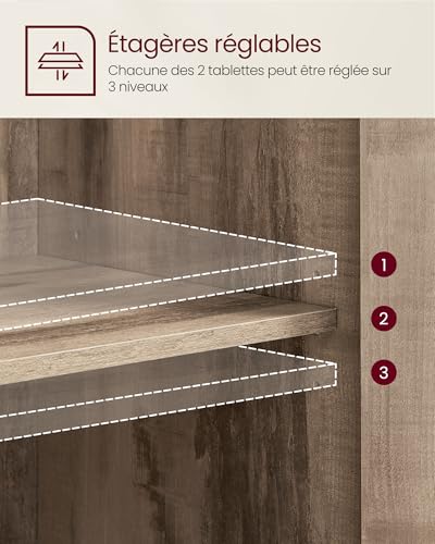 Buffet industriel 3 portes verre 100 cm, VASAGLE