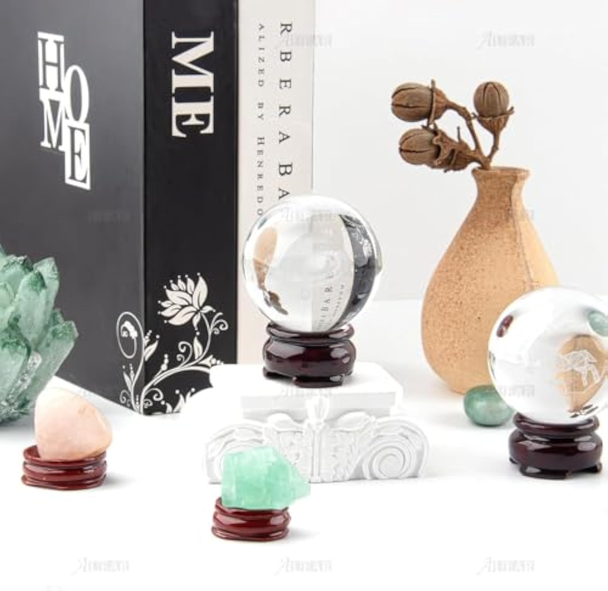5 Pack Sphere Display Holders, 1" Wooden Crystal Sphere Stands