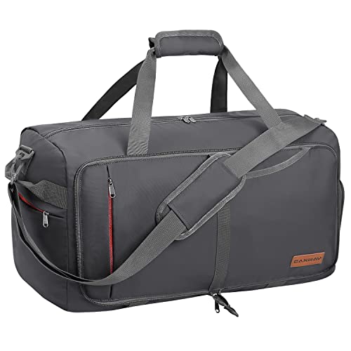 CANWAY 65L Travel Duffel Bag, [New Version] Foldable Large Duffle Bag with Shoes Compartment | Weekender Bag for Men & Women, Waterproof & Tear Resistant-Grey