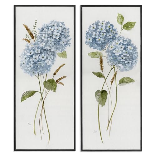 Blue Hydrangea Cottage Floral, 10 x 24 Inch Framed Giclée Print Set