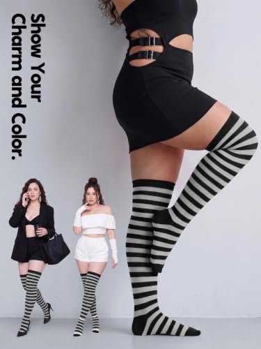 Image of Apoway 6 Pairs Plus Size Thigh High Socks Warm Thigh High Stockings Over the Knee Socks for Women, L-XXL