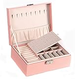  Jewelry Box Deluxe Jewelry Box for Women 2 Layers - Jewelry Boxes Display Storage Case Jewelry Holder Storage Box with Key Used for Women Girls Gift Pink (Pink)