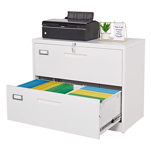 Bynsoe 2 Drawer Lateral File Cabinet Metal Filing Storage Cabinet With Lock Office Home Steel File Cabinet For A4 Legal/Letter Size File Cabinet Locked,Assembly Required (2 Drawer, White) #TOP7