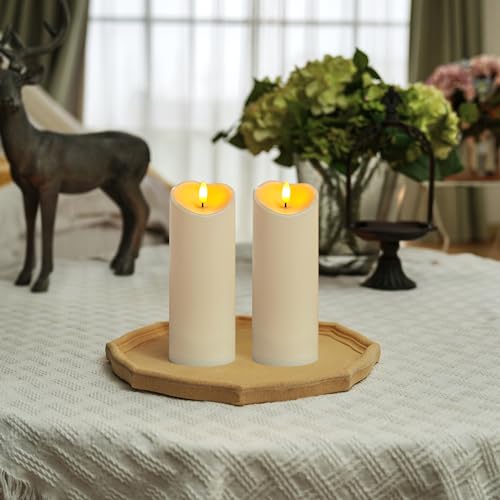 Image of Homemory Outdoor Waterproof LED Candles, Battery Operated with Remote and Timers, Electric Fake Plastic Pillar Candles, Ivory White, Set of 2