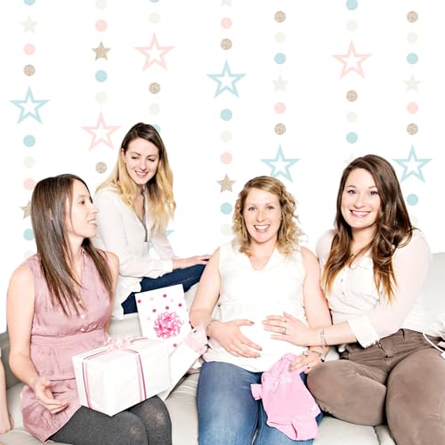 Image of Blue Pink Gender Reveal Star Party Decoration Garland Lasting Surprise | 52ft Champagne Gold Twinkle Little Star Streamers,Boy or Girl He or She Baby Gender Reveal Theme Supplies Decor