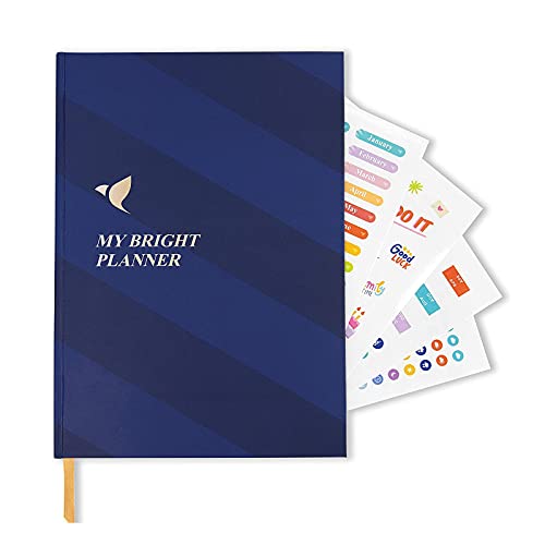 Mybright Planner, 260 Page Productivity Planner with Stickers and Quotes, Daily Planner with Weekly and Monthly Goals for Time Blocking, Habit Tracking, and More, 54 Week To-Do Planner, Blue