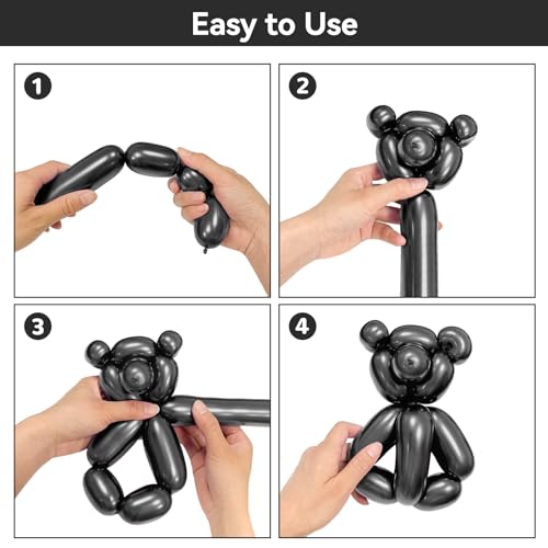 Image of Metallic Black Long Balloons Premium 260 Twisting Animals Magic Balloons for Birthday Kids Wedding Party Supply 100pcs