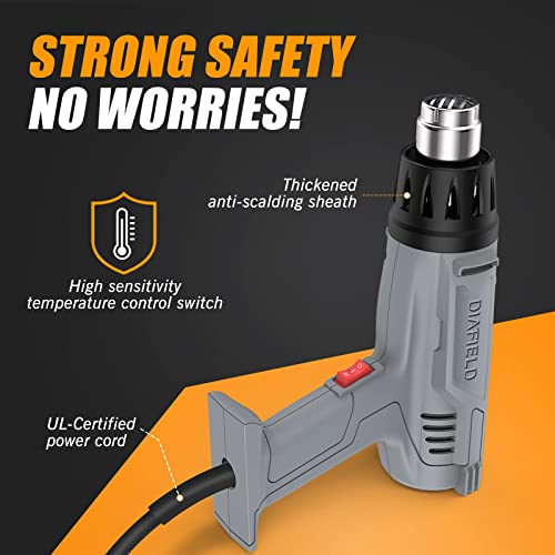 image for DIAFIELD 1850W Heat Gun 10 Variable Temperature Settings 112℉~1202