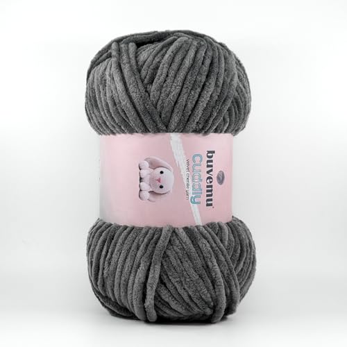 Image of Cuddly Velvet Chenille Yarn, Super Soft Fluffy Bulky for Knitting Crocheting Crafting Blanket Amigurumi, Durable for Shedding, 3.53 Ounces (100 Gram) 109 Yards (100 Meters) (Dark Gray)