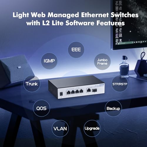 Image of 10G Web Managed Switch, 4x2.5G RJ45 + 10G RJ45 + 10G SFP Ports, LACP /VLAN /QoS, Fanless Metal, YuLinca Ethernet Switch for NAS /Gaming /8K Streaming