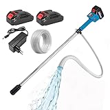 Akku Regenfasspumpe 21V, Regenfasspumpe Akku mit 2×1500mAh Akku und 8m Schlauch, Bürstenlos Motor,3-stufiger Durchfluss, max.Fördermenge 3000 L/h, Förderhöhe 8 m, für Garten Pool Wohnmobil Regentonne