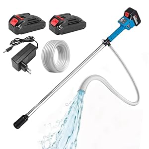 Akku Regenfasspumpe 21V, Regenfasspumpe Akku mit 2×1500mAh Akku und 8m Schlauch, Bürstenlos Motor,3-stufiger Durchfluss, max.Fördermenge 3000 L/h, Förderhöhe 8 m, für Garten Pool Wohnmobil Regentonne