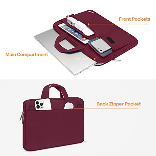 Mosiso Laptop Shoulder Bag Compatible With Macbook Air/Pro,13-13.3 Inch Notebook,Compatible With Macbook Pro 14 Inch 2023-2021 A2779 M2 A2442 M1,Polyester Flapover Briefcase Sleeve Case, Wine Red #TOP1