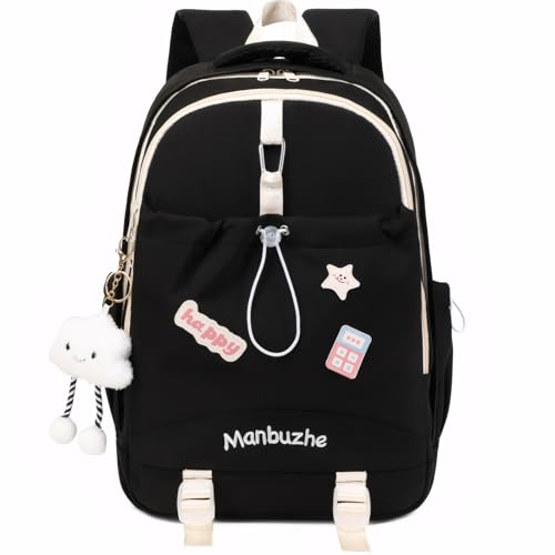 Tanou Cartable fille 24 l Sac à dos d'école décontracté tendance Sac à dos d'école adolescent Sac à dos léger pour enfants Sacs d'école pour écoles primaires et secondaires, Noir