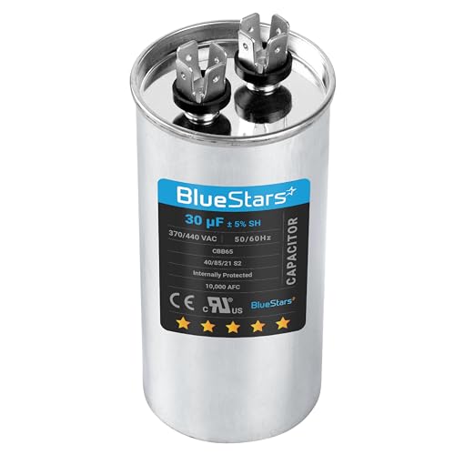 [UL Certified] BlueStars 30 uF MFD ± 5% 370 VAC or 440 Volt 50/60 Hz Multi-Purpose Motor Run Round Capacitor - Compatible for Air Conditioner or Heat Pump Condenser