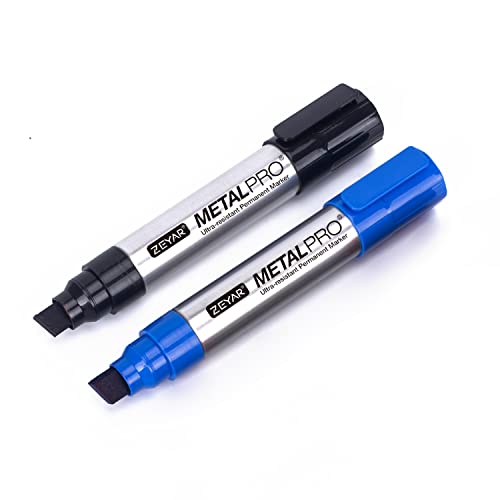 ZEYAR Permanent Markers, JUMBO Size, Aluminum Barrel, Set of 2, Premium Waterproof & Smear Proof Markers, Quick Drying, Writes on most surfaces (Black & Blue)