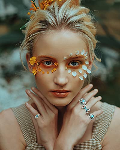 Jeliee 48 Pcs Vintage Turquoise Rings Set Silver Knuckle Rings Western Rings Bohemian Oval Gemstone Rings Boho Joint Knuckle Rings Midi Stacking Rings For Women thumb #3