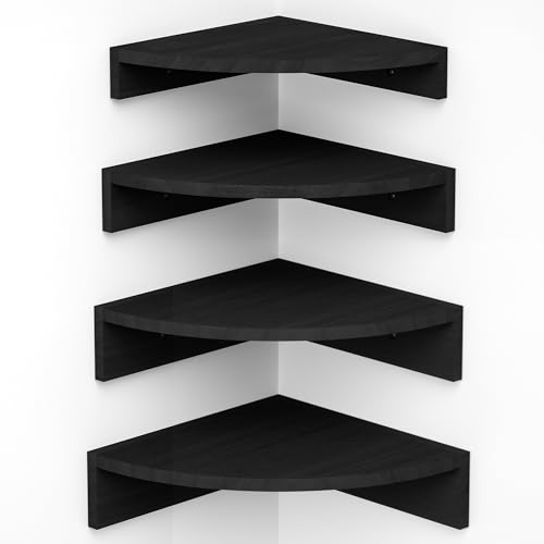Alsonerbay Wood Corner Floating Shelves Wall Mount 4-Pack, Black