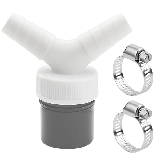 Washing Machine Waste Splitter, with 2 Pcs Secure Clamps, Dual Head Drain Hose Connector for Dishwasher and Laundry, Space Saving Y-Branch Adapter, Fits Standard 18-24mm Hoses