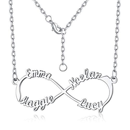 Collier prénom gravé personnalisé et pendentif infini pour femme avec boîte