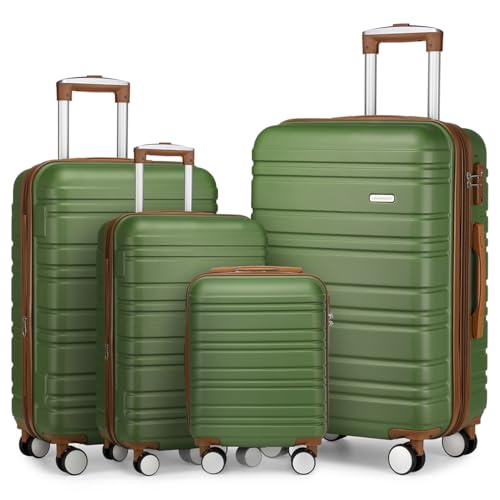 LARVENDER Luggage Sets 4 Piece, Expandable Hardside Suitcase Sets with Spinner Wheels TSA Locks, Lightweight Rolling luggage for Men and Women, Green