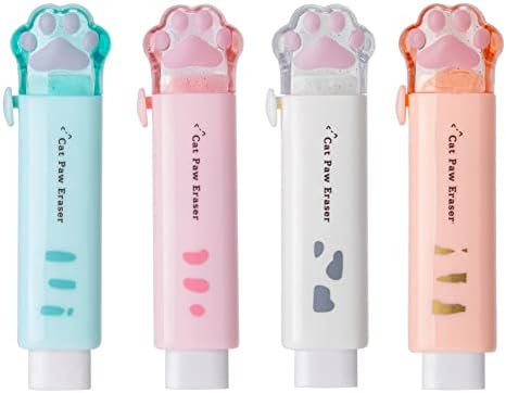 4 Pcs Cat Paw Shaped Retractable Erasers, Cute Rubber for Kids, Push-Pull Rubber Eraser for Students Writing Office School Supplies