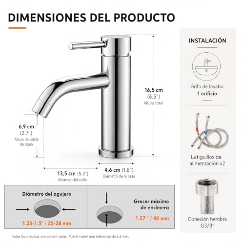 Miniatura 8 de Ibergrif Grifo Lavabo Monomando Clásico Acero Inoxidable 304 Cepillado Para Baño, Fría Caliente, Instalación Exprés Eu 3 8 , M11003a
