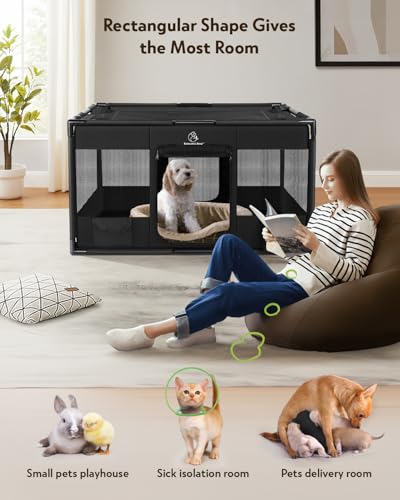 Image of Dog Playpen,Fabric Fence, Portable Soft Cat Kennel Crate,Breathable Exercise Puppy Pen,PVC Pipe Frame,Indoor Outdoor Cage for Small Animals Under 25 Ibs with Carrying Case(Black M)