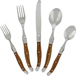 Laguiole 20 Piece Flatware Set – Stainless Steel Cutlery Set – Dishwasher Safe Silverware Set – Luxurious Utensil Sets w/Knives, Spoons and Forks Set (Wood Grain, Service for 4)