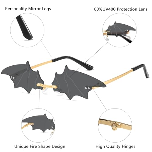 Halloween Flame Sunglasses Devil Glasses Goth Vampire Accessories Bat Wing glasses, For Women Men2