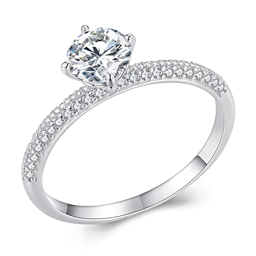 Bague Solitaire Ronde en Platine étincelante avec ses oxydes de zirconium