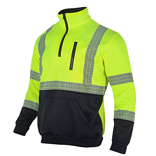 VENDACE Hi Vis Safety Reflective Sweatshirt for Men ANSI Class 3 High Visibility Fleece 1/4 Zipper Jacket No Hood (Yellow,M)