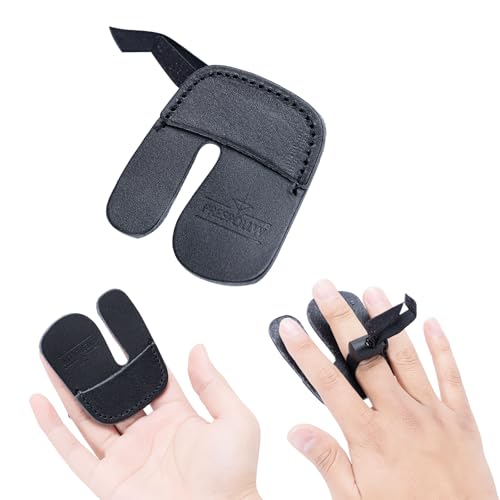 Prespollw Handmade Leather Archery Finger Tabs - Durable Finger Guard for Shooting Practice with Recurve Bow - Comfortable and Adjustable for All Skill Levels (Black)